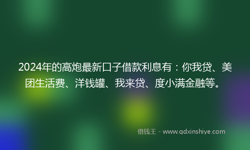 2024年的高炮最新口子借款利息有：你我贷、美团生活费、洋钱罐、我来贷、度小满金融等。