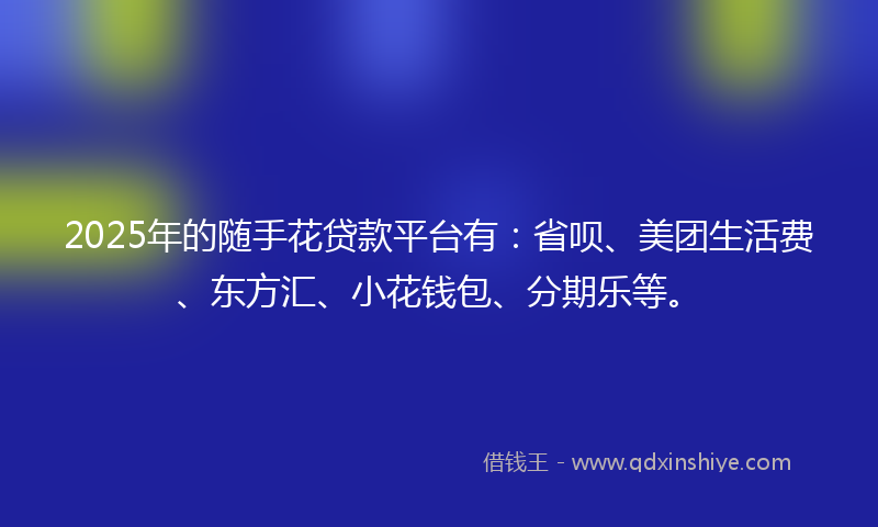 2025年的随手花贷款平台有：省呗、美团生活费、东方汇、小花钱包、分期乐等。