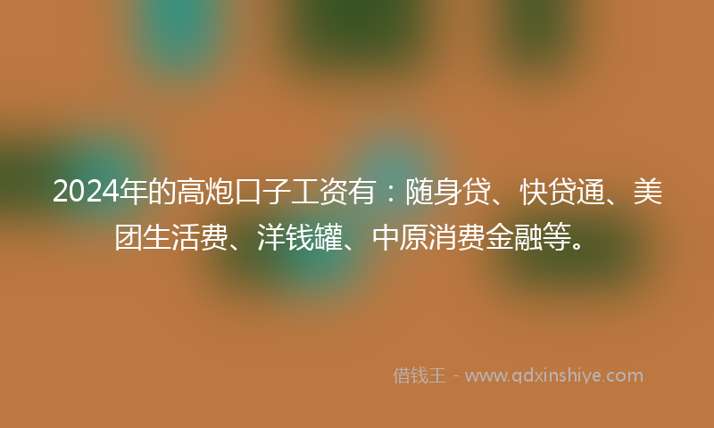 2024年的高炮口子工资有：随身贷、快贷通、美团生活费、洋钱罐、中原消费金融等。