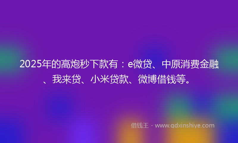 2025年的高炮秒下款有：e微贷、中原消费金融、我来贷、小米贷款、微博借钱等。