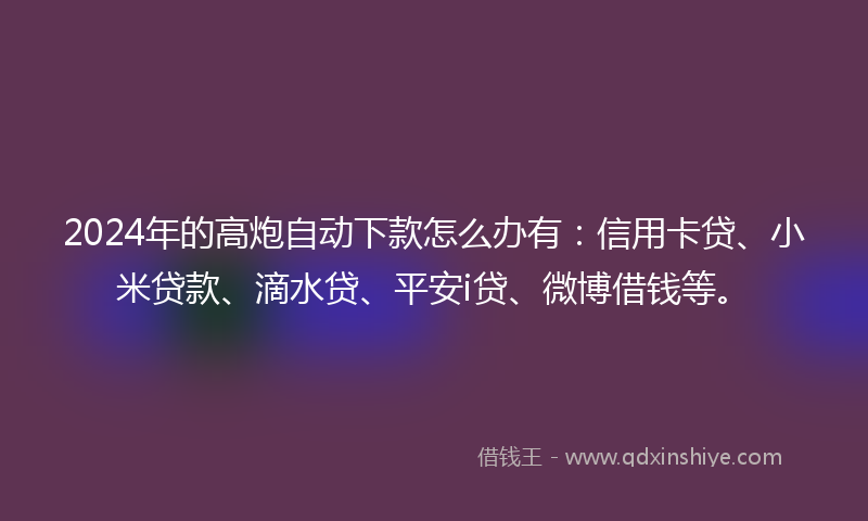 2024年的高炮自动下款怎么办有：信用卡贷、小米贷款、滴水贷、平安i贷、微博借钱等。