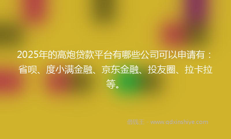 2025年的高炮贷款平台有哪些公司可以申请有：省呗、度小满金融、京东金融、投友圈、拉卡拉等。