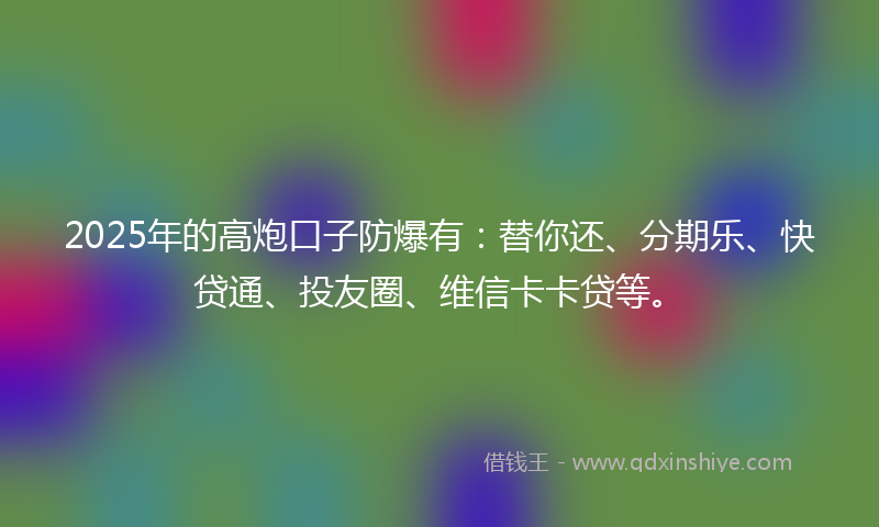 2025年的高炮口子防爆有：替你还、分期乐、快贷通、投友圈、维信卡卡贷等。