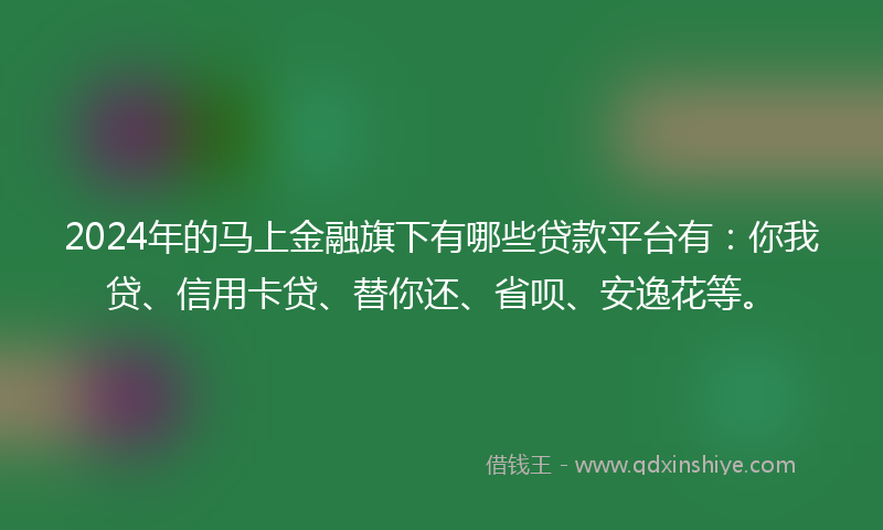 2024年的马上金融旗下有哪些贷款平台有：你我贷、信用卡贷、替你还、省呗、安逸花等。