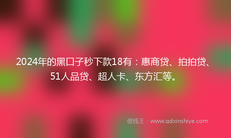 2024年的黑口子秒下款18有：惠商贷、拍拍贷、51人品贷、超人卡、东方汇等。