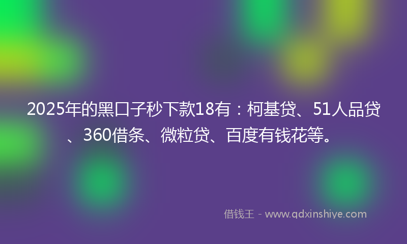 2025年的黑口子秒下款18有：柯基贷、51人品贷、360借条、微粒贷、百度有钱花等。