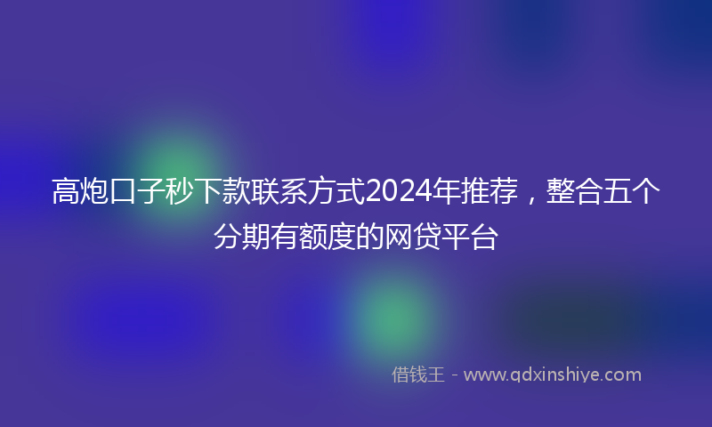 高炮口子秒下款联系方式2024年推荐，整合五个分期有额度的网贷平台