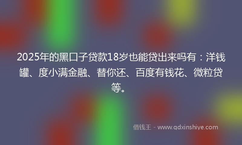 2025年的黑口子贷款18岁也能贷出来吗有：洋钱罐、度小满金融、替你还、百度有钱花、微粒贷等。