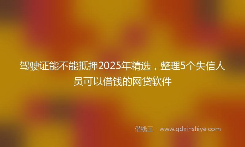 驾驶证能不能抵押2025年精选，整理5个失信人员可以借钱的网贷软件