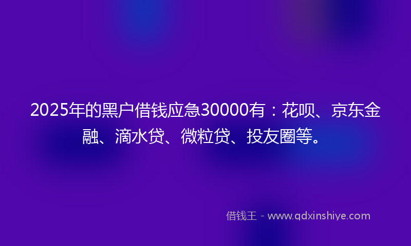2025年的黑户借钱应急30000有：花呗、京东金融、滴水贷、微粒贷、投友圈等。