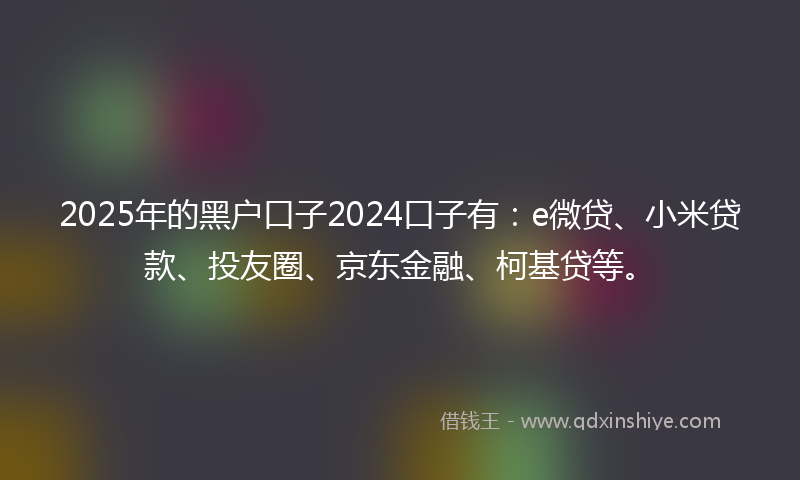 2025年的黑户口子2024口子有：e微贷、小米贷款、投友圈、京东金融、柯基贷等。