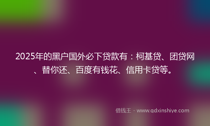 2025年的黑户国外必下贷款有：柯基贷、团贷网、替你还、百度有钱花、信用卡贷等。