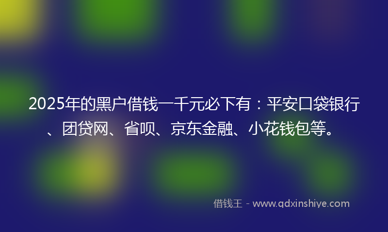 2025年的黑户借钱一千元必下有：平安口袋银行、团贷网、省呗、京东金融、小花钱包等。