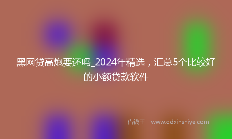 黑网贷高炮要还吗_2024年精选，汇总5个比较好的小额贷款软件