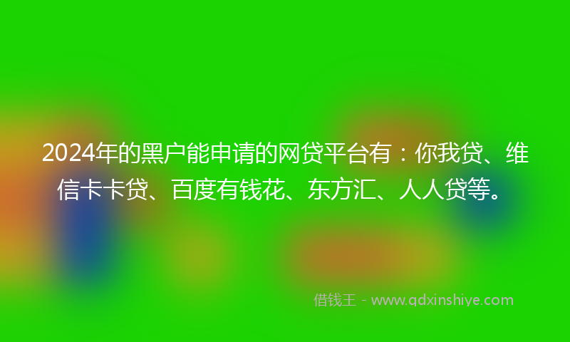 2024年的黑户能申请的网贷平台有：你我贷、维信卡卡贷、百度有钱花、东方汇、人人贷等。
