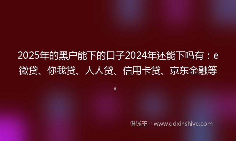 2025年的黑户能下的口子2024年还能下吗有：e微贷、你我贷、人人贷、信用卡贷、京东金融等。