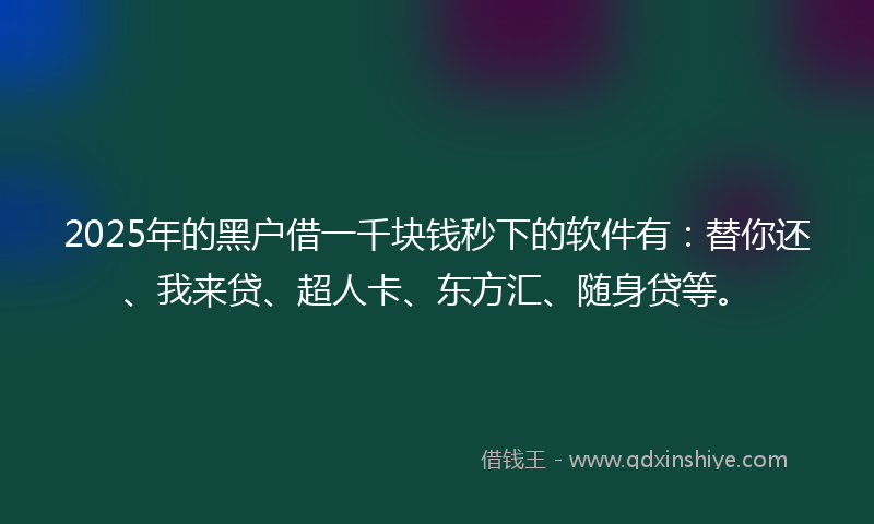 2025年的黑户借一千块钱秒下的软件有：替你还、我来贷、超人卡、东方汇、随身贷等。