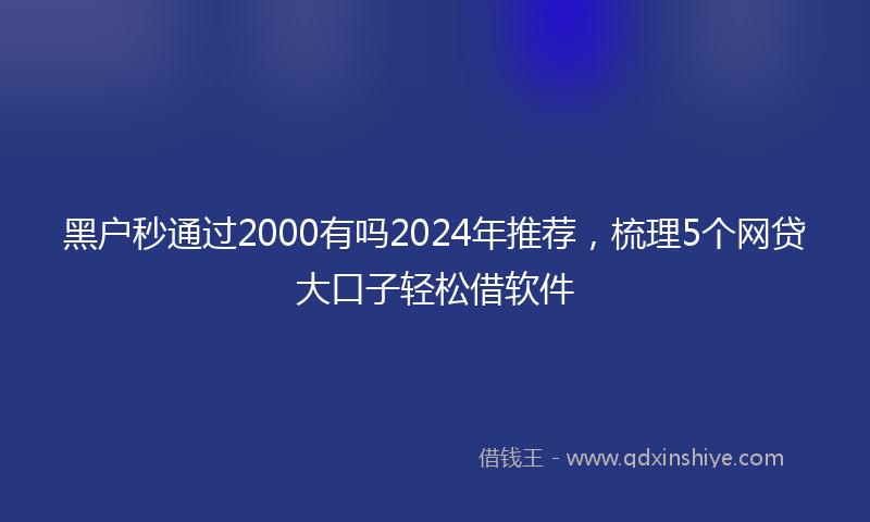黑户秒通过2000有吗2024年推荐，梳理5个网贷大口子轻松借软件