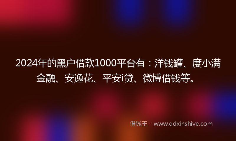 2024年的黑户借款1000平台有：洋钱罐、度小满金融、安逸花、平安i贷、微博借钱等。