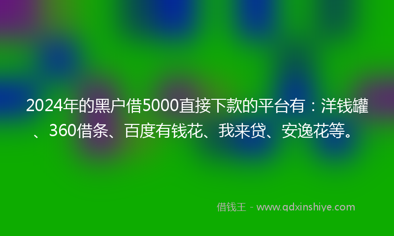 2024年的黑户借5000直接下款的平台有：洋钱罐、360借条、百度有钱花、我来贷、安逸花等。