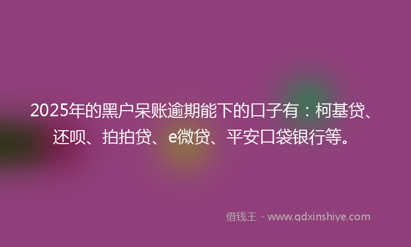 2025年的黑户呆账逾期能下的口子有：柯基贷、还呗、拍拍贷、e微贷、平安口袋银行等。