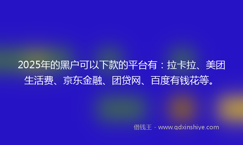 2025年的黑户可以下款的平台有：拉卡拉、美团生活费、京东金融、团贷网、百度有钱花等。