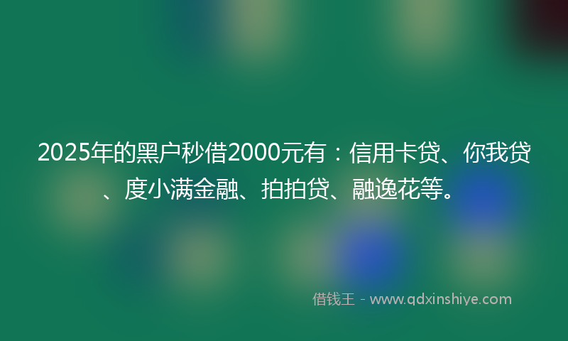 2025年的黑户秒借2000元有：信用卡贷、你我贷、度小满金融、拍拍贷、融逸花等。