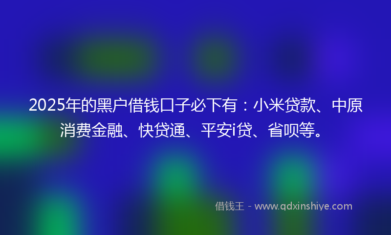 2025年的黑户借钱口子必下有：小米贷款、中原消费金融、快贷通、平安i贷、省呗等。