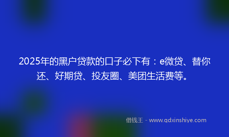 2025年的黑户贷款的口子必下有：e微贷、替你还、好期贷、投友圈、美团生活费等。