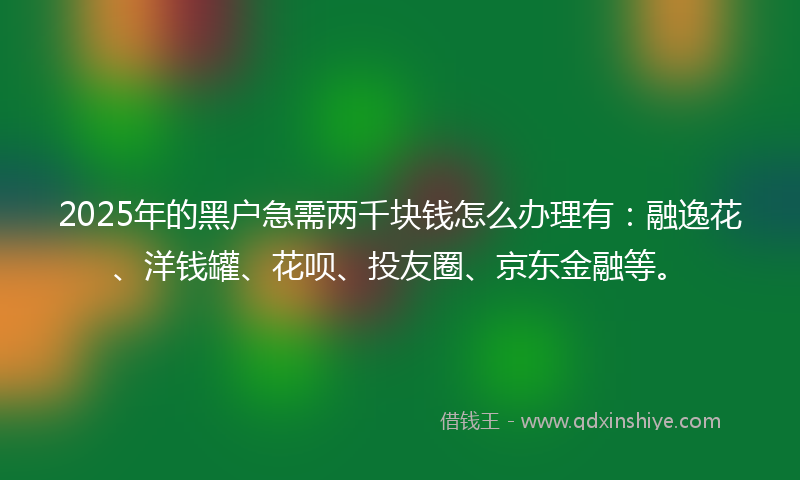 2025年的黑户急需两千块钱怎么办理有：融逸花、洋钱罐、花呗、投友圈、京东金融等。