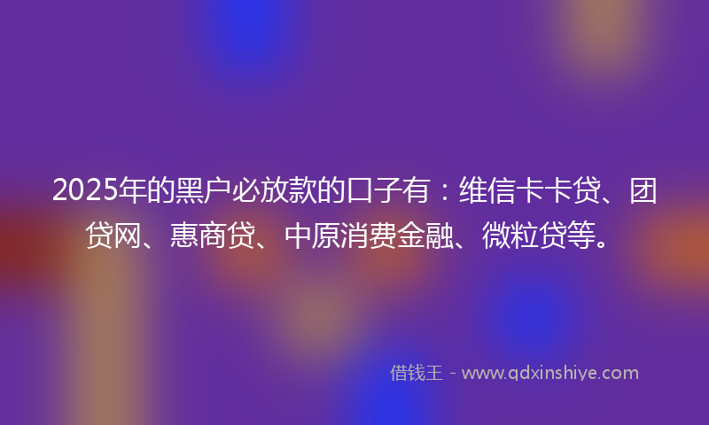 2025年的黑户必放款的口子有：维信卡卡贷、团贷网、惠商贷、中原消费金融、微粒贷等。