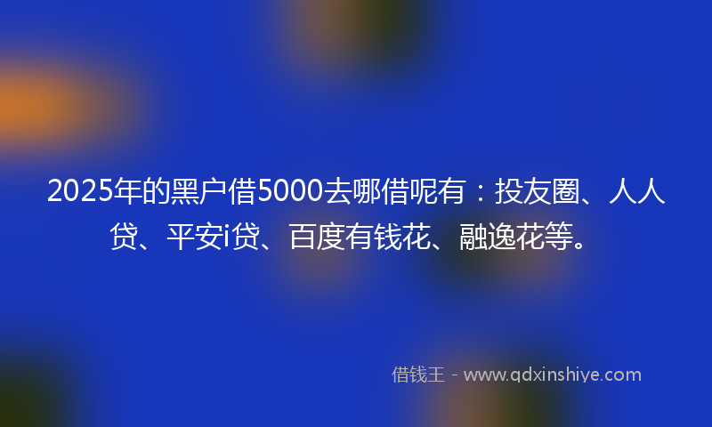 2025年的黑户借5000去哪借呢有：投友圈、人人贷、平安i贷、百度有钱花、融逸花等。
