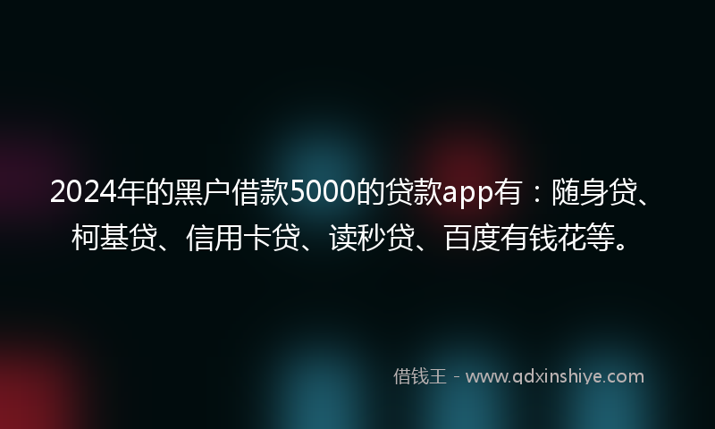 2024年的黑户借款5000的贷款app有：随身贷、柯基贷、信用卡贷、读秒贷、百度有钱花等。