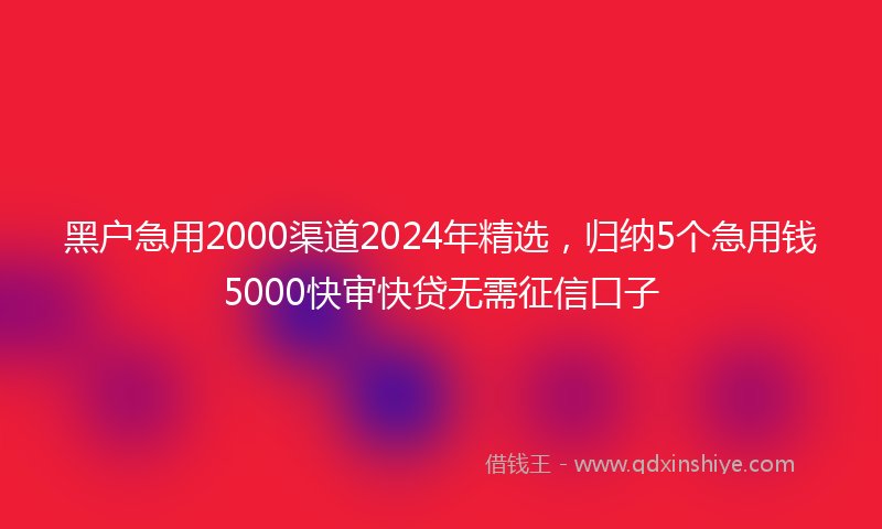 黑户急用2000渠道2024年精选，归纳5个急用钱5000快审快贷无需征信口子
