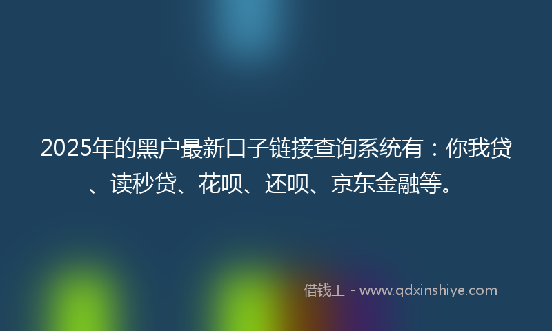 2025年的黑户最新口子链接查询系统有：你我贷、读秒贷、花呗、还呗、京东金融等。