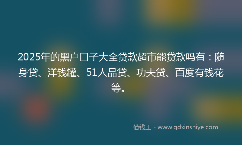 2025年的黑户口子大全贷款超市能贷款吗有：随身贷、洋钱罐、51人品贷、功夫贷、百度有钱花等。