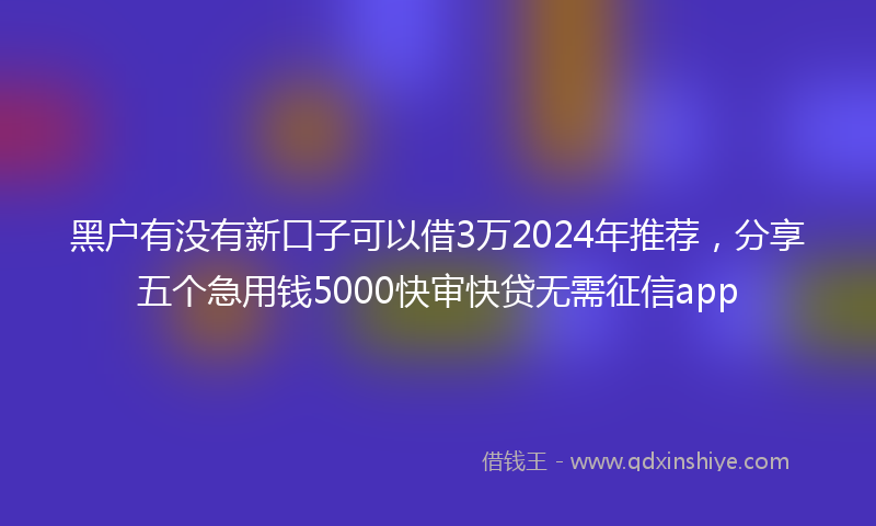 黑户有没有新口子可以借3万2024年推荐，分享五个急用钱5000快审快贷无需征信app