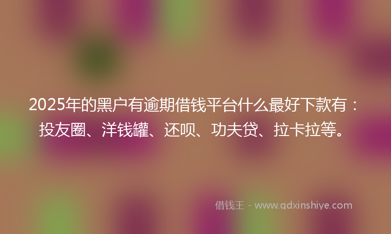 2025年的黑户有逾期借钱平台什么最好下款有：投友圈、洋钱罐、还呗、功夫贷、拉卡拉等。