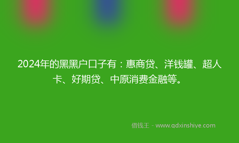 2024年的黑黑户口子有：惠商贷、洋钱罐、超人卡、好期贷、中原消费金融等。