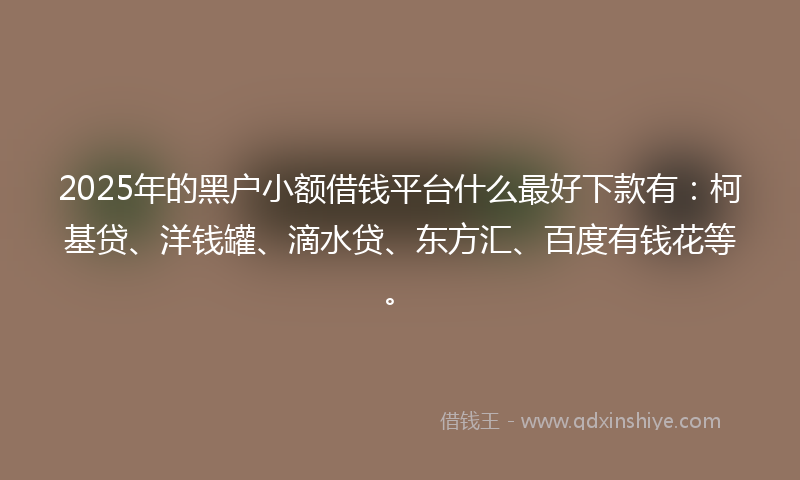 2025年的黑户小额借钱平台什么最好下款有：柯基贷、洋钱罐、滴水贷、东方汇、百度有钱花等。