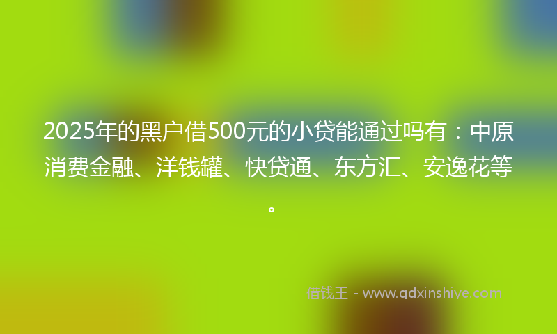 2025年的黑户借500元的小贷能通过吗有：中原消费金融、洋钱罐、快贷通、东方汇、安逸花等。