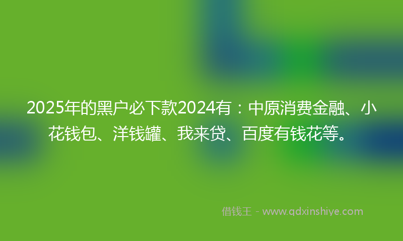 2025年的黑户必下款2024有：中原消费金融、小花钱包、洋钱罐、我来贷、百度有钱花等。