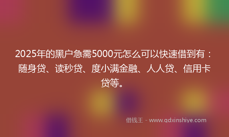 2025年的黑户急需5000元怎么可以快速借到有：随身贷、读秒贷、度小满金融、人人贷、信用卡贷等。