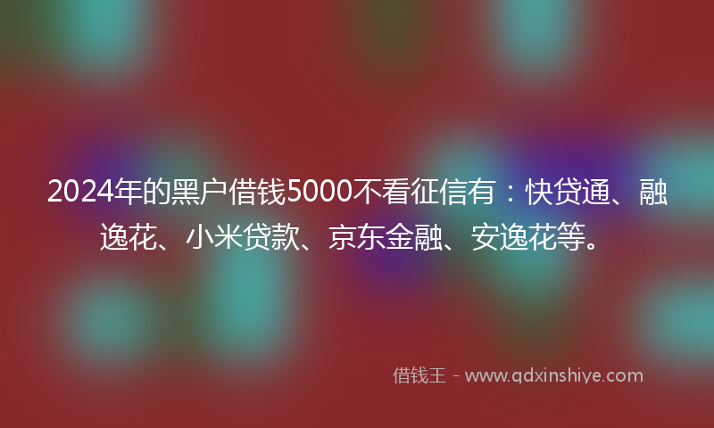 2024年的黑户借钱5000不看征信有：快贷通、融逸花、小米贷款、京东金融、安逸花等。