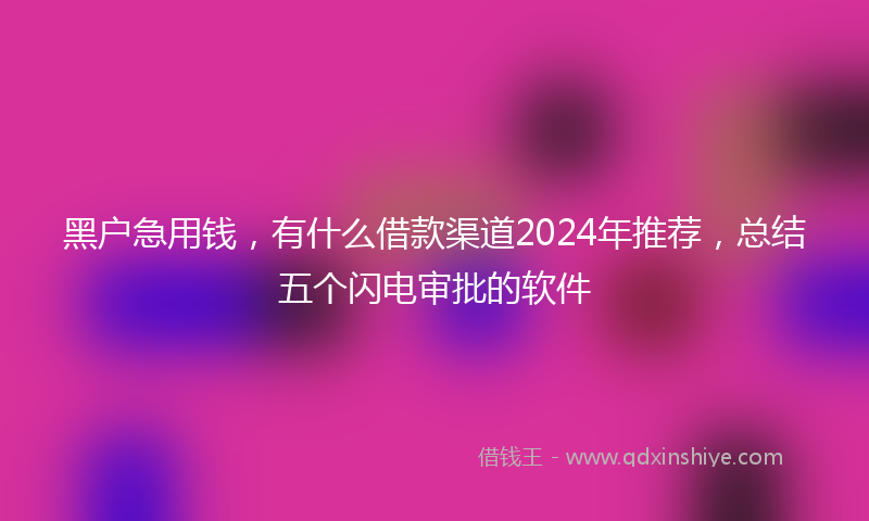 黑户急用钱，有什么借款渠道2024年推荐，总结五个闪电审批的软件