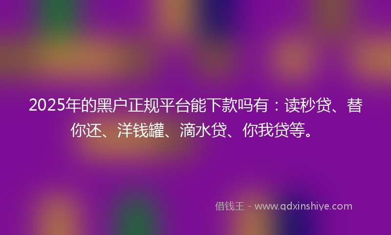 2025年的黑户正规平台能下款吗有：读秒贷、替你还、洋钱罐、滴水贷、你我贷等。
