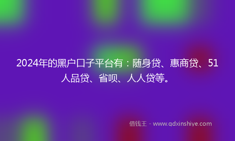 2024年的黑户口子平台有：随身贷、惠商贷、51人品贷、省呗、人人贷等。