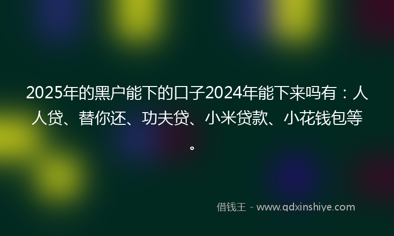 2025年的黑户能下的口子2024年能下来吗有：人人贷、替你还、功夫贷、小米贷款、小花钱包等。