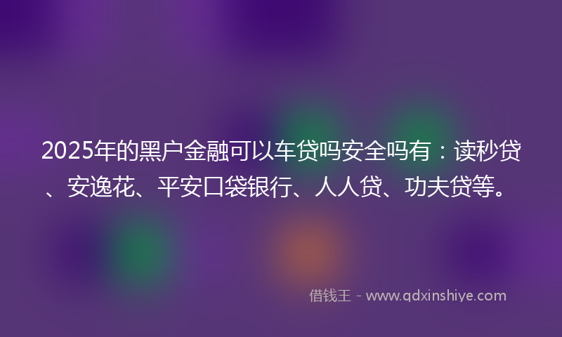 2025年的黑户金融可以车贷吗安全吗有：读秒贷、安逸花、平安口袋银行、人人贷、功夫贷等。
