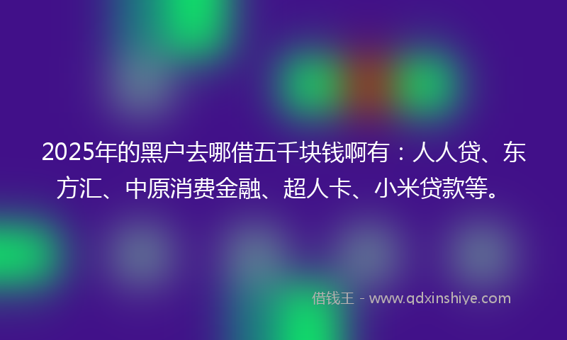 2025年的黑户去哪借五千块钱啊有：人人贷、东方汇、中原消费金融、超人卡、小米贷款等。